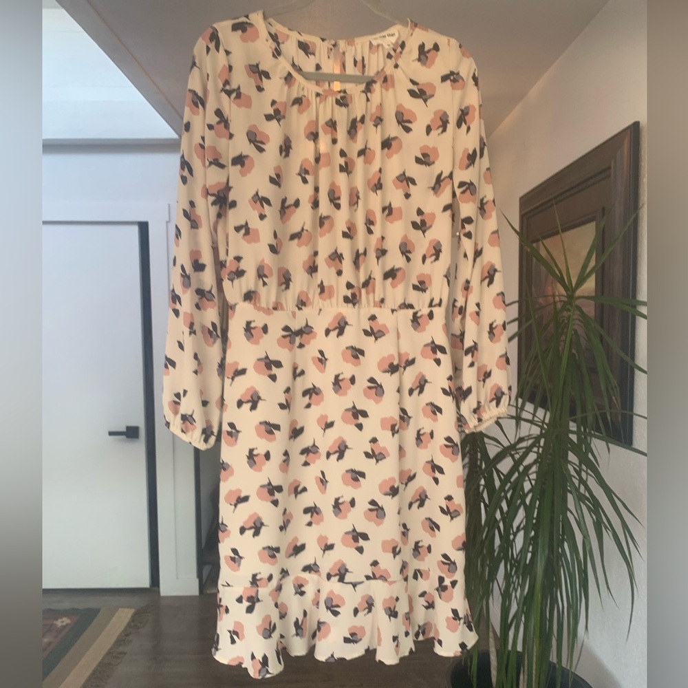 No Less Than Floral Pastel Long Sleeve Dress Ivory Pink‎ Women’s Medium Preloved